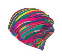JBYJBX Red Beautiful Flower Print Thin Bonnet Cap Casual Beanies Hat Beanie Chemo Hat Knitted Hats Scarf Nightcap, Rainbow Lines, One size
