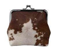 Jbyjbx Red Brown Cowhide Print Compact Coin Purse Cute Small Zipper Wallet With Kiss Lock For Daily Use And Gifts