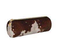 JBYJBX Red Brown Cowhide Print Leather Pencil Case Pouch - Slim & Cute Pencil Cases For Adults, Men And Women