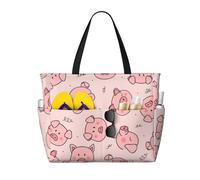 JBYJBX Red Cute Pig Print Beach Tote Large Capacity Travel Bag Waterproof Sandproof And Lightweight
