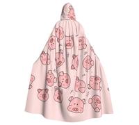 JBYJBX Red Cute Pig Print Halloween Cosplay Medieval Festivals For Unisex Full Length Cloak With Hat Hooded