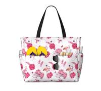JBYJBX Red Flamingos Print Beach Tote Large Capacity Travel Bag Waterproof Sandproof And Lightweight