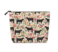 JBYJBX Red Flower Show Steer Cows Cattle Print Makeup Bag Waterproof Travel Cosmetic Tote Zippered Pouch For Women Toiletry Bag, Black, One Size