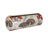JBYJBX Red Mushrooms Print Leather Pencil Case Pouch - Slim & Cute Pencil Cases For Adults, Men And Women