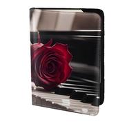 JBYJBX Red Rose On Piano Print Passport 5.5in Travel Document Lightweight Wallet Men Women Business Leisure Trips
