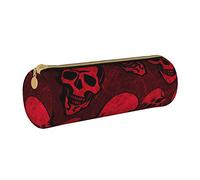 JBYJBX Red Skulls Print Leather Pencil Case Pouch - Slim & Cute Pencil Cases For Adults, Men And Women