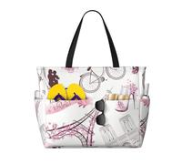 JBYJBX Romantic Paris Butterfly Print Beach Tote Large Capacity Travel Bag Waterproof Sandproof And Lightweight