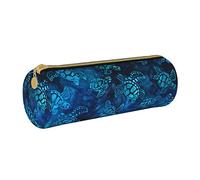 JBYJBX Sea Turtle-Blue Print Leather Pencil Case Pouch - Slim & Cute Pencil Cases For Adults, Men And Women
