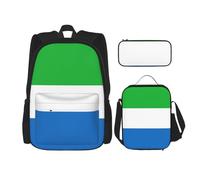 JBYJBX Sierra Leone Flag Print School Backpack Adjustable Shoulder Straps,Lunch Bag Pencil Case 3-In-1 Set Bag, Black, One Size
