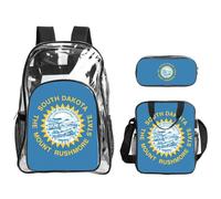 JBYJBX South Dakota Flag Print Unisex Transparent Backpack Set For School Travel Outdoor 3-Piece Clear Lunch Bag