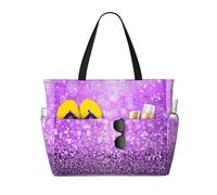 JBYJBX Sparkling Purple Glitter Print Beach Tote Large Capacity Travel Bag Waterproof Sandproof And Lightweight