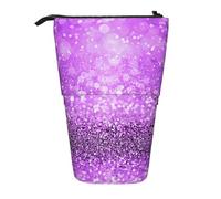 JBYJBX Sparkling Purple Glitter Print Pencil Case Multipurpose Telescopic Pencil Case Organizer, Stationery Storage Bag, Black, One Size