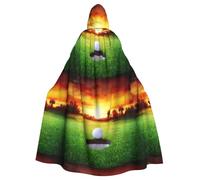JBYJBX Sport Golf Ball Sunset Tree Print Halloween Cosplay Medieval Festivals For Unisex Full Length Cloak With Hat Hooded