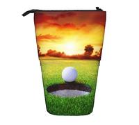JBYJBX Sport Golf Ball Sunset Tree Print Pencil Case Multipurpose Telescopic Pencil Case Organizer, Stationery Storage Bag, Black, One Size