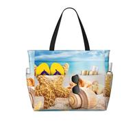 JBYJBX Starfish Seashell Ocean Beach Print Beach Tote Large Capacity Travel Bag Waterproof Sandproof And Lightweight