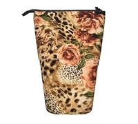 JBYJBX Striped Leopard Print Pencil Case Multipurpose Telescopic Pencil Case Organizer, Stationery Storage Bag, Black, One Size