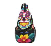 JBYJBX Sugar Skulls Flowers Print Unisex Cross Chest Bag Diagonal Sling Backpack Capacity For Travel Hiking Daily Use
