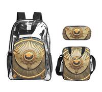 JBYJBX Sun Old Egyptian Timeless Grace Print Unisex Transparent Backpack Set For School Travel Outdoor 3-Piece Clear Lunch Bag