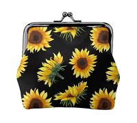 Jbyjbx Sunflower Flowers Plants Black And Yellow Print Compact Coin Purse Cute Small Zipper Wallet With Kiss Lock For Daily Use And Gifts