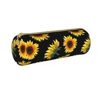 JBYJBX Sunflower Flowers Plants Black And Yellow Print Leather Pencil Case Pouch - Slim & Cute Pencil Cases For Adults, Men And Women
