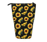 JBYJBX Sunflower Flowers Plants Black And Yellow Print Pencil Case Multipurpose Telescopic Pencil Case Organizer, Stationery Storage Bag