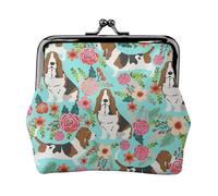 Jbyjbx Sweet Basset Hound Florals Print Compact Coin Purse Cute Small Zipper Wallet With Kiss Lock For Daily Use And Gifts