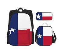 JBYJBX Texas State Flag Print School Backpack Adjustable Shoulder Straps,Lunch Bag Pencil Case 3-In-1 Set Bag, Black, One Size