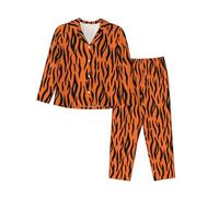 JBYJBX Tiger Stripes Orange Pattern Print Soft Classic Long Sleeve Pajamas Set For Women Durable Sleepwear And Loungewear, Black, S