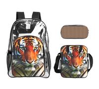 JBYJBX Tiger Stripes Orange Pattern Print Unisex Transparent Backpack Set For School Travel Outdoor 3-Piece Clear Lunch Bag