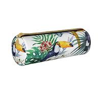 JBYJBX Tropical Leaves Bird Print Leather Pencil Case Pouch - Slim & Cute Pencil Cases For Adults, Men And Women