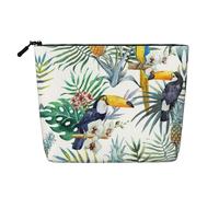 JBYJBX Tropical Leaves Bird Print Makeup Bag Waterproof Travel Cosmetic Tote Zippered Pouch For Women Toiletry Bag, Black, One Size