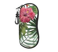 JBYJBX Tropical Leaves Print Glasses Case Lightweight Travel Eyeglass Sunglasses Cover, Zipper Eyeglasses Frame, Black, One size