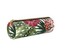 JBYJBX Tropical Leaves Print Leather Pencil Case Pouch - Slim & Cute Pencil Cases For Adults, Men And Women
