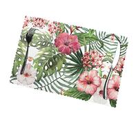 Jbyjbx Tropical Leaves Print Placemats Dining Table Set of 6 Heat Resistant Rectangular Home Hotel Holiday Decor