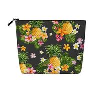 JBYJBX Tropical Pineapple Hawaiian Print Makeup Bags Waterproof Travel Cosmetic Tote Zippered Pouch For Women Toiletry Bag, Black, One Size, Black, One Size