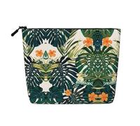 JBYJBX Tropical Summer Hawaiian Flower Palm Leaves Print Makeup Bag Waterproof Travel Cosmetic Tote Zippered Pouch For Women Toiletry Bag, Black, One Size