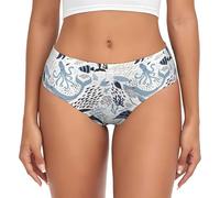 JBYJBX Turtle Octopus Pattern Ocean Theme Print Women's Briefs XS-4XL Bikini Ladies Underpants Panties Full Coverage Seamless, Black, XS