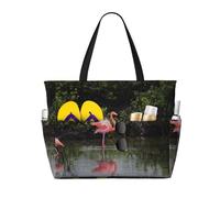 JBYJBX Two Flamingos Print Beach Tote Large Capacity Travel Bag Waterproof Sandproof And Lightweight
