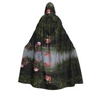 JBYJBX Two Flamingos Print Halloween Cosplay Medieval Festivals For Unisex Full Length Cloak With Hat Hooded