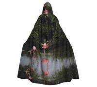 JBYJBX Two Flamingos Print Halloween Cosplay Medieval Festivals For Unisex Full Length Cloak With Hat Hooded