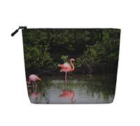 JBYJBX Two Flamingos Print Makeup Bag Waterproof Travel Cosmetic Tote Zippered Pouch For Women Toiletry Bag, Black, One Size