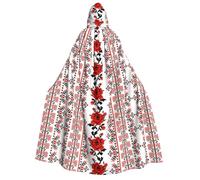 JBYJBX Ukrainian Embroidery Style Rose Print Halloween Cosplay Medieval Festivals For Unisex Full Length Cloak With Hat Hooded