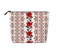 JBYJBX Ukrainian Embroidery Style Rose Print Makeup Bags Waterproof Travel Cosmetic Tote Zippered Pouch For Women Toiletry Bag, Black, One Size, Black, One Size