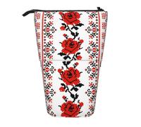 JBYJBX Ukrainian Embroidery Style Rose Print Pencil Case Multipurpose Telescopic Pencil Case Organizer, Stationery Storage Bag, Black, One Size