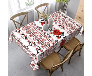 JBYJBX Ukrainian Embroidery Style Rose Print Rectangle Tablecloth for Dining Party Indoor Outdoor Use Decorative Table Cover