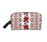 JBYJBX Ukrainian Embroidery Style Rose Print Travel Storage Bag Capacity Zippered For Toiletries Cosmetics Daily Essentials, White, One Size, White, One Size
