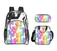 JBYJBX Unicorns On Stripes Print Unisex Transparent Backpack Set For School Travel Outdoor 3-Piece Clear Lunch Bag