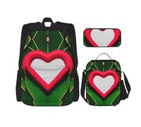 JBYJBX Valentine'S Day Love Print School Backpack Adjustable Shoulder Straps,Lunch Bag Pencil Case 3-In-1 Set Bag, Black, One Size