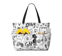 JBYJBX Video Game Boys Print Beach Tote Large Capacity Travel Bag Waterproof Sandproof And Lightweight