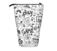 JBYJBX Video Game Boys Print Pencil Case Multipurpose Telescopic Pencil Case Organizer, Stationery Storage Bag, Black, One Size